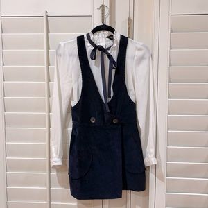 Topshop two in one navy blue velvet cord playsuit
